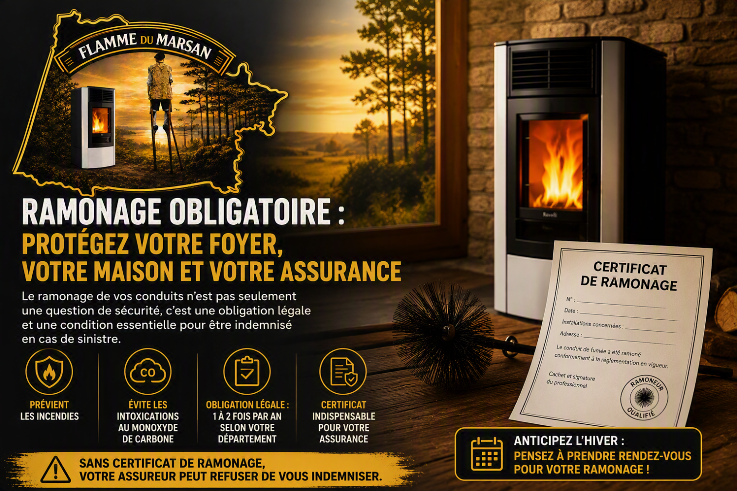 Ramonage obligatoire d’un poêle à granulés avec certificat de ramonage pour l’assurance habitation
